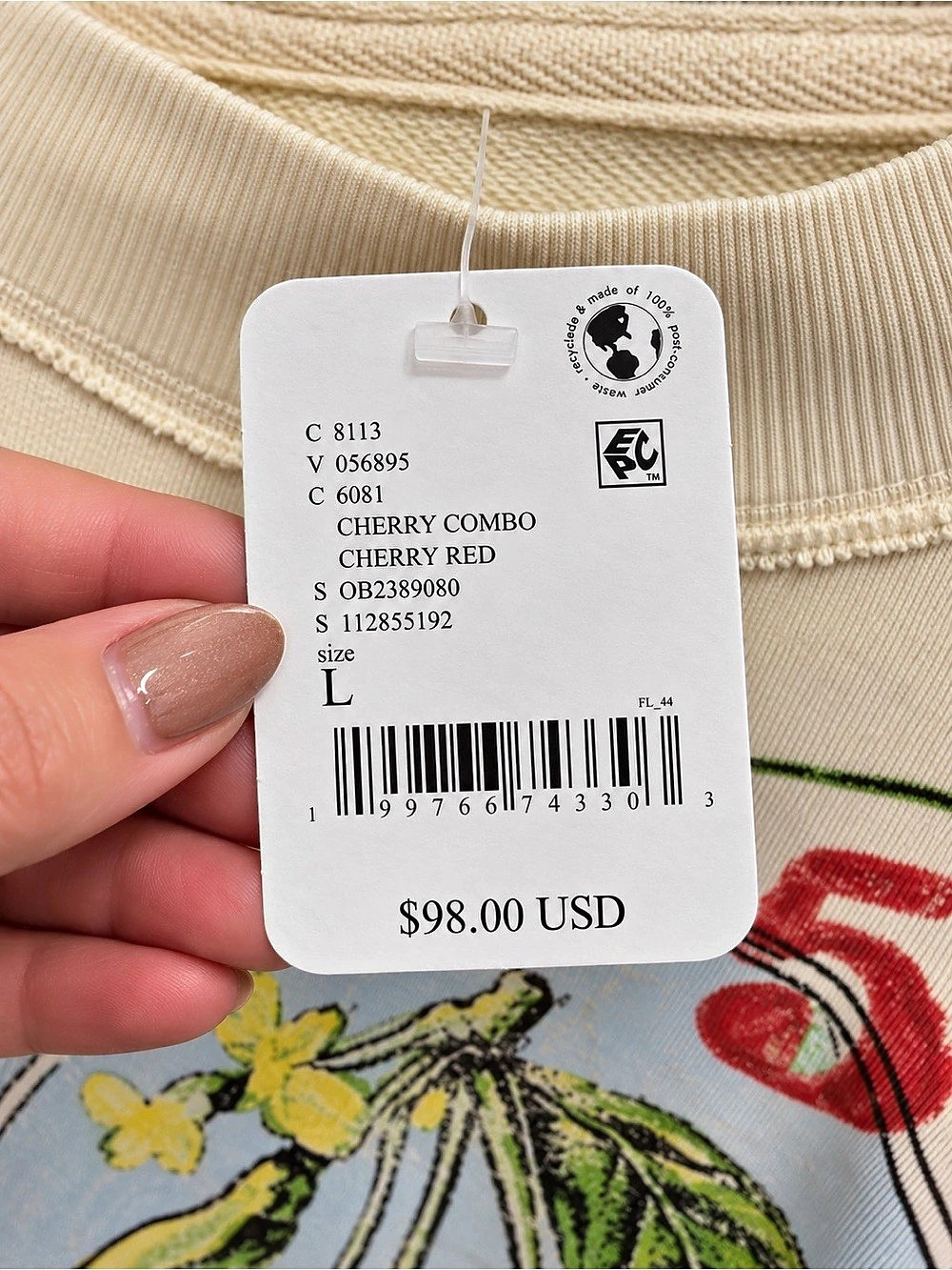 We The Free Cherry Combo Graphic Sweatshirt in Cream Size Large NWT - Picture 2 of 4